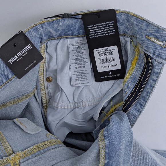 True Religion Sarah High Rise Straight Leg Jean Light Endless Blue Wash 31 NWT - Picture 14 of 16